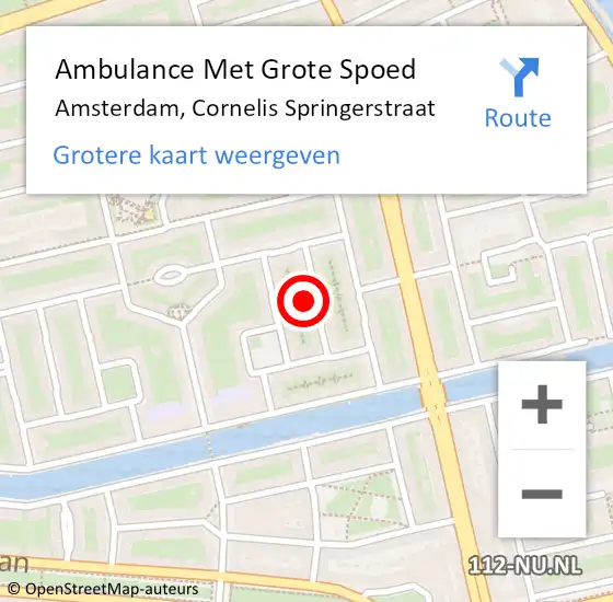 Locatie op kaart van de 112 melding: Ambulance Met Grote Spoed Naar Amsterdam, Cornelis Springerstraat op 15 december 2022 04:12