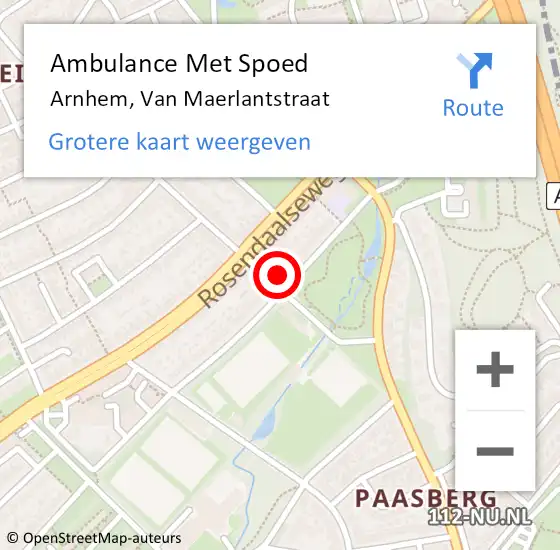 Locatie op kaart van de 112 melding: Ambulance Met Spoed Naar Arnhem, Van Maerlantstraat op 15 december 2022 08:46