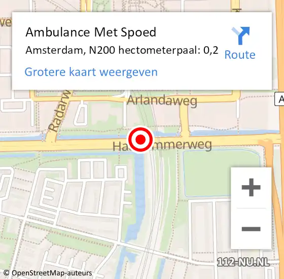 Locatie op kaart van de 112 melding: Ambulance Met Spoed Naar Amsterdam, N200 hectometerpaal: 0,2 op 15 december 2022 08:54