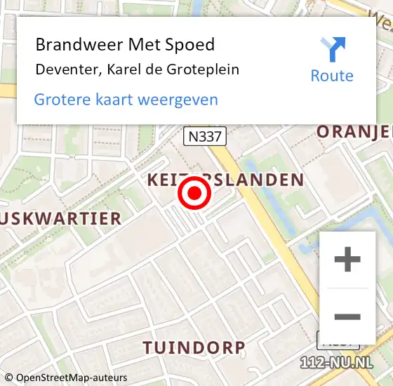 Locatie op kaart van de 112 melding: Brandweer Met Spoed Naar Deventer, Karel de Groteplein op 15 december 2022 10:58