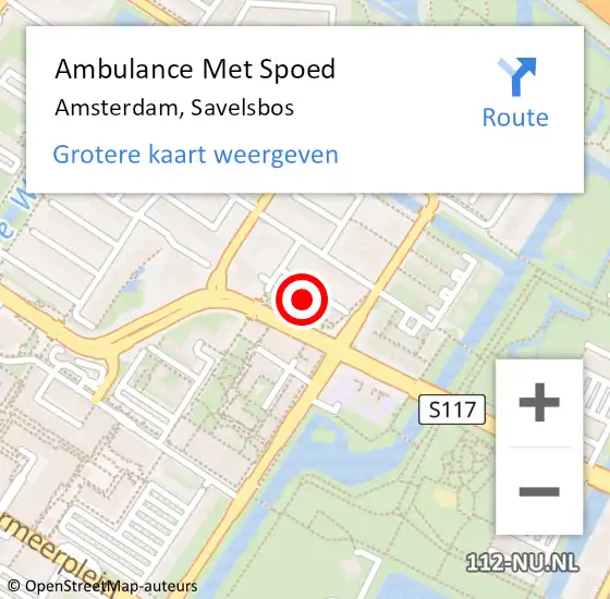 Locatie op kaart van de 112 melding: Ambulance Met Spoed Naar Amsterdam, Savelsbos op 15 december 2022 13:01