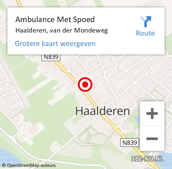 Locatie op kaart van de 112 melding: Ambulance Met Spoed Naar Haalderen, van der Mondeweg op 15 december 2022 13:42