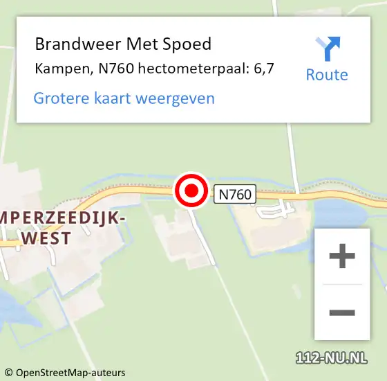 Locatie op kaart van de 112 melding: Brandweer Met Spoed Naar Kampen, N760 hectometerpaal: 6,7 op 15 december 2022 13:51