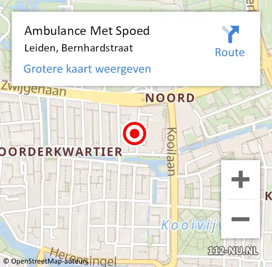 Locatie op kaart van de 112 melding: Ambulance Met Spoed Naar Leiden, Bernhardstraat op 15 december 2022 13:53
