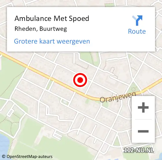 Locatie op kaart van de 112 melding: Ambulance Met Spoed Naar Rheden, Buurtweg op 15 december 2022 15:08
