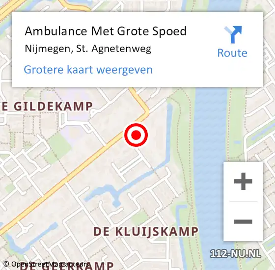 Locatie op kaart van de 112 melding: Ambulance Met Grote Spoed Naar Nijmegen, St. Agnetenweg op 15 december 2022 15:20
