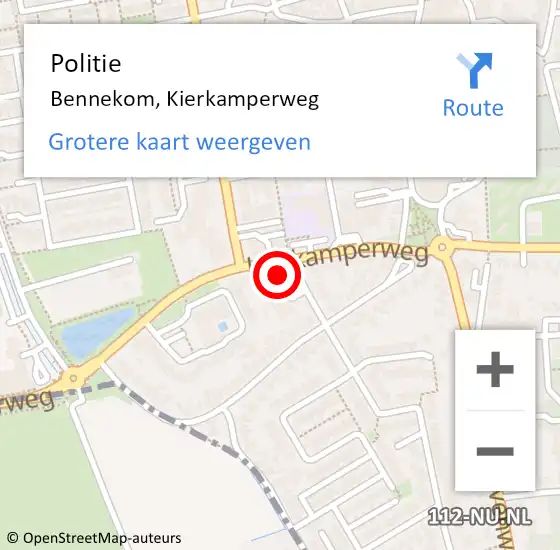 Locatie op kaart van de 112 melding: Politie Bennekom, Kierkamperweg op 15 december 2022 15:55