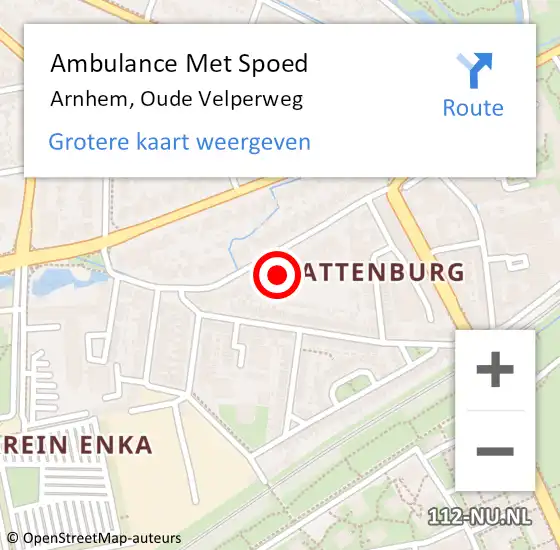 Locatie op kaart van de 112 melding: Ambulance Met Spoed Naar Arnhem, Oude Velperweg op 15 december 2022 16:11