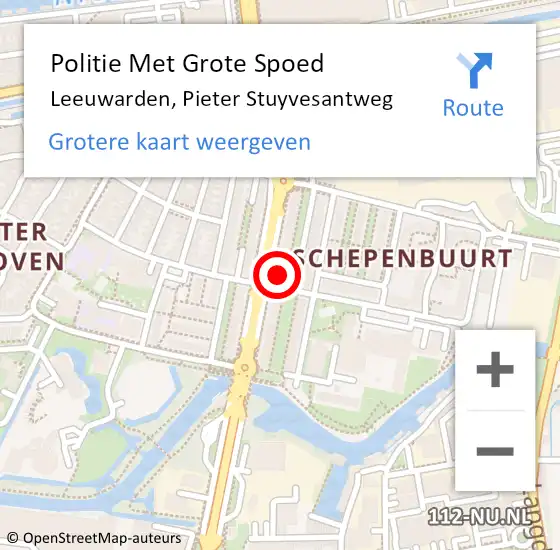 Locatie op kaart van de 112 melding: Politie Met Grote Spoed Naar Leeuwarden, Pieter Stuyvesantweg op 15 december 2022 16:45