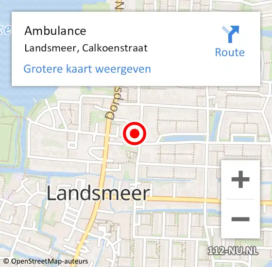 Locatie op kaart van de 112 melding: Ambulance Landsmeer, Calkoenstraat op 15 december 2022 17:51