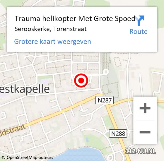 Locatie op kaart van de 112 melding: Trauma helikopter Met Grote Spoed Naar Serooskerke, Torenstraat op 15 december 2022 18:35