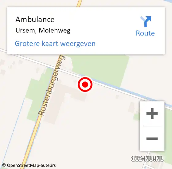 Locatie op kaart van de 112 melding: Ambulance Ursem, Molenweg op 15 december 2022 18:40
