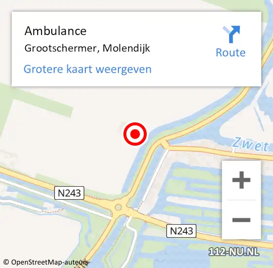 Locatie op kaart van de 112 melding: Ambulance Grootschermer, Molendijk op 15 december 2022 18:58