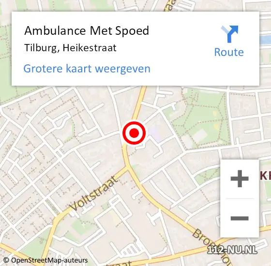 Locatie op kaart van de 112 melding: Ambulance Met Spoed Naar Tilburg, Heikestraat op 8 augustus 2014 13:55