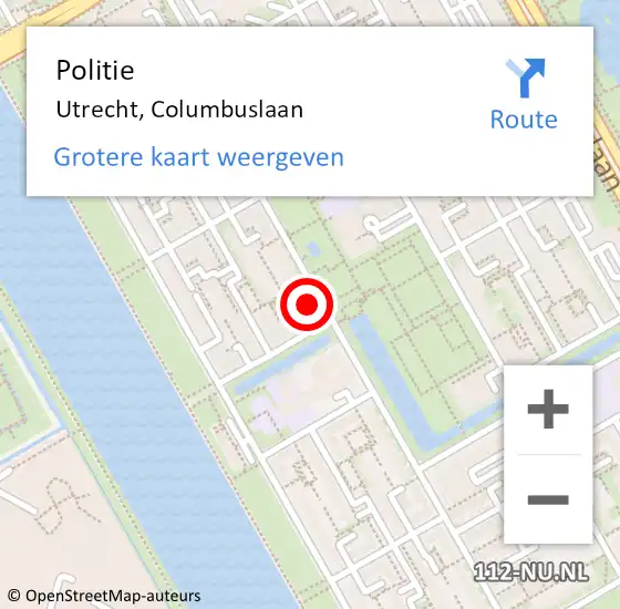 Locatie op kaart van de 112 melding: Politie Utrecht, Columbuslaan op 15 december 2022 19:30