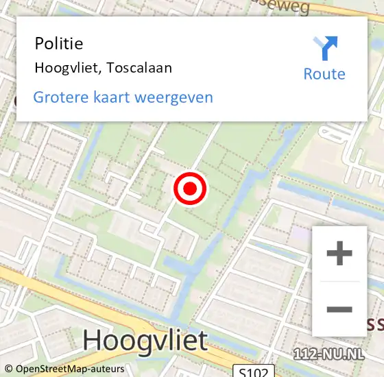 Locatie op kaart van de 112 melding: Politie Hoogvliet, Toscalaan op 15 december 2022 22:27