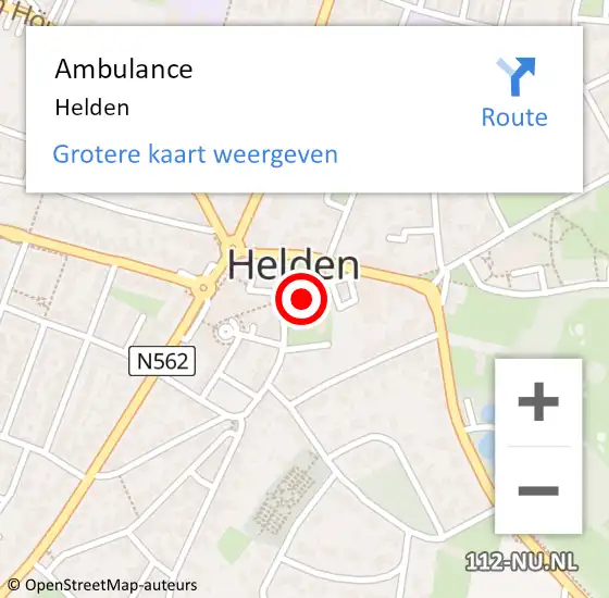 Locatie op kaart van de 112 melding: Ambulance Helden op 15 december 2022 22:32