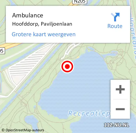 Locatie op kaart van de 112 melding: Ambulance Hoofddorp, Paviljoenlaan op 15 december 2022 23:25