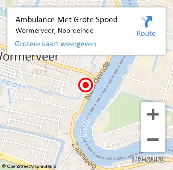 Locatie op kaart van de 112 melding: Ambulance Met Grote Spoed Naar Wormerveer, Noordeinde op 16 december 2022 03:34
