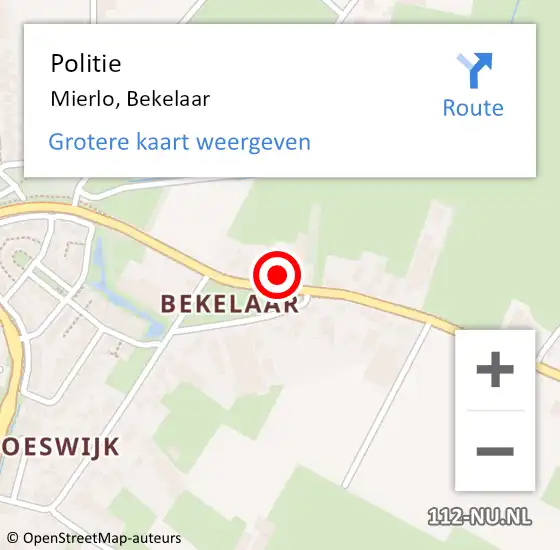 Locatie op kaart van de 112 melding: Politie Mierlo, Bekelaar op 16 december 2022 04:52