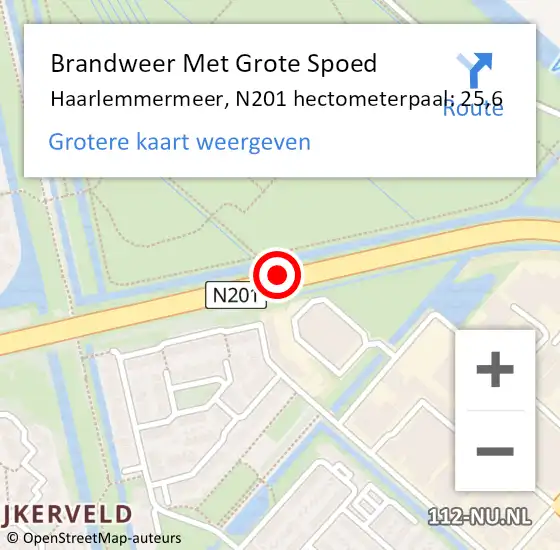 Locatie op kaart van de 112 melding: Brandweer Met Grote Spoed Naar Haarlemmermeer, N201 hectometerpaal: 25,6 op 16 december 2022 07:21