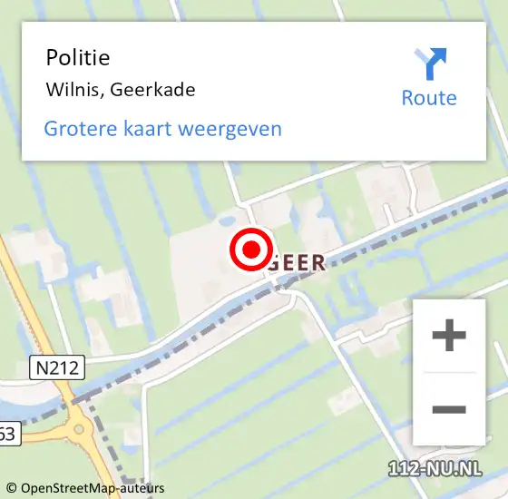 Locatie op kaart van de 112 melding: Politie Wilnis, Geerkade op 16 december 2022 09:08