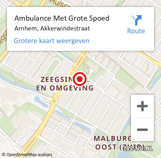 Locatie op kaart van de 112 melding: Ambulance Met Grote Spoed Naar Arnhem, Akkerwindestraat op 16 december 2022 10:04