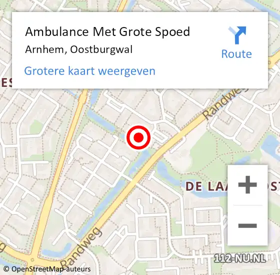 Locatie op kaart van de 112 melding: Ambulance Met Grote Spoed Naar Arnhem, Oostburgwal op 16 december 2022 11:21