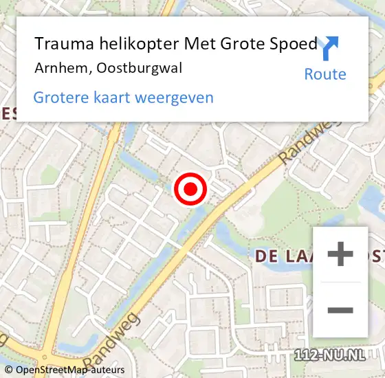Locatie op kaart van de 112 melding: Trauma helikopter Met Grote Spoed Naar Arnhem, Oostburgwal op 16 december 2022 11:24