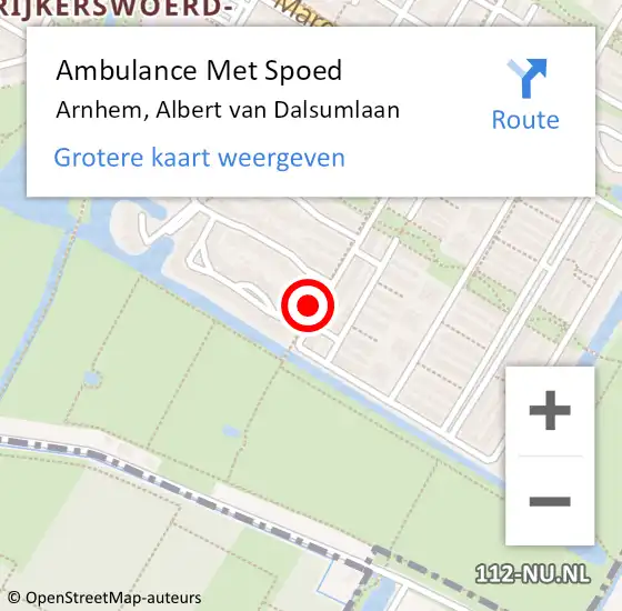 Locatie op kaart van de 112 melding: Ambulance Met Spoed Naar Arnhem, Albert van Dalsumlaan op 16 december 2022 12:49