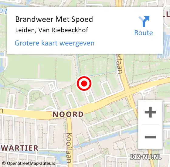 Locatie op kaart van de 112 melding: Brandweer Met Spoed Naar Leiden, Van Riebeeckhof op 16 december 2022 13:18