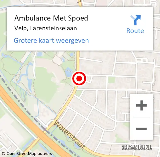 Locatie op kaart van de 112 melding: Ambulance Met Spoed Naar Velp, Larensteinselaan op 16 december 2022 13:42