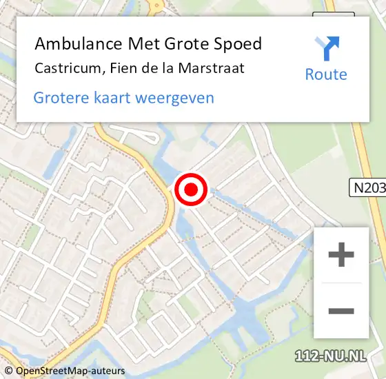 Locatie op kaart van de 112 melding: Ambulance Met Grote Spoed Naar Castricum, Fien de la Marstraat op 16 december 2022 14:31