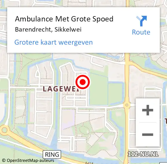 Locatie op kaart van de 112 melding: Ambulance Met Grote Spoed Naar Barendrecht, Sikkelwei op 16 december 2022 15:15