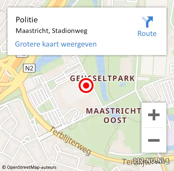 Locatie op kaart van de 112 melding: Politie Maastricht, Stadionweg op 16 december 2022 16:31