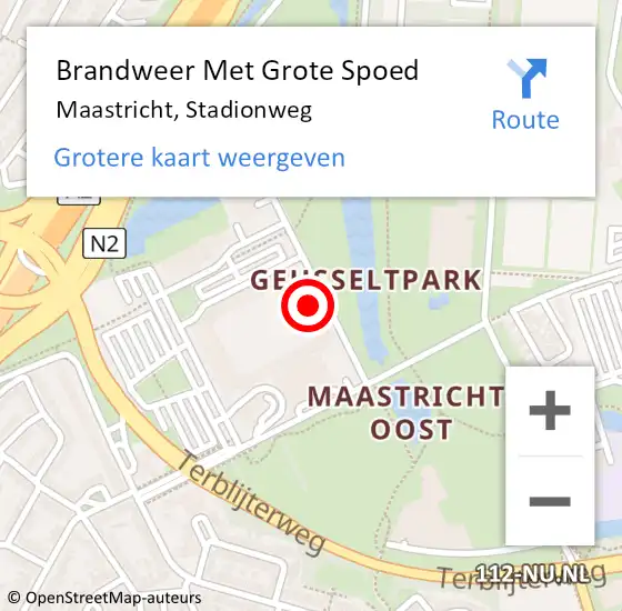 Locatie op kaart van de 112 melding: Brandweer Met Grote Spoed Naar Maastricht, Stadionweg op 16 december 2022 16:31