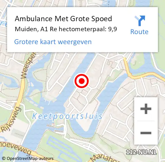 Locatie op kaart van de 112 melding: Ambulance Met Grote Spoed Naar Muiden, A6 Re hectometerpaal: 58,2 op 8 augustus 2014 15:52