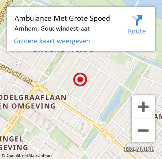 Locatie op kaart van de 112 melding: Ambulance Met Grote Spoed Naar Arnhem, Goudwindestraat op 16 december 2022 17:10