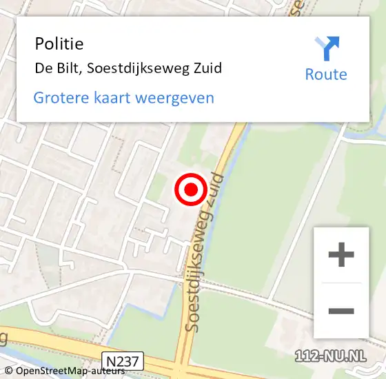 Locatie op kaart van de 112 melding: Politie De Bilt, Soestdijkseweg Zuid op 16 december 2022 17:26