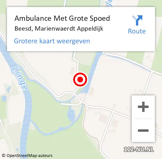 Locatie op kaart van de 112 melding: Ambulance Met Grote Spoed Naar Beesd, Marienwaerdt Appeldijk op 16 december 2022 19:38