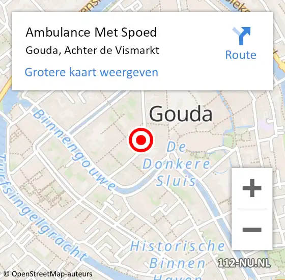 Locatie op kaart van de 112 melding: Ambulance Met Spoed Naar Gouda, Achter de Vismarkt op 16 december 2022 19:40