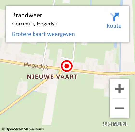 Locatie op kaart van de 112 melding: Brandweer Gorredijk, Hegedyk op 17 december 2022 03:20