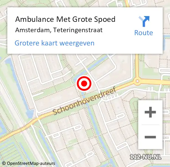 Locatie op kaart van de 112 melding: Ambulance Met Grote Spoed Naar Amsterdam, Teteringenstraat op 17 december 2022 05:55