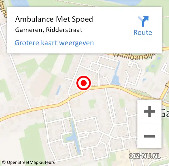 Locatie op kaart van de 112 melding: Ambulance Met Spoed Naar Gameren, Ridderstraat op 17 december 2022 06:56