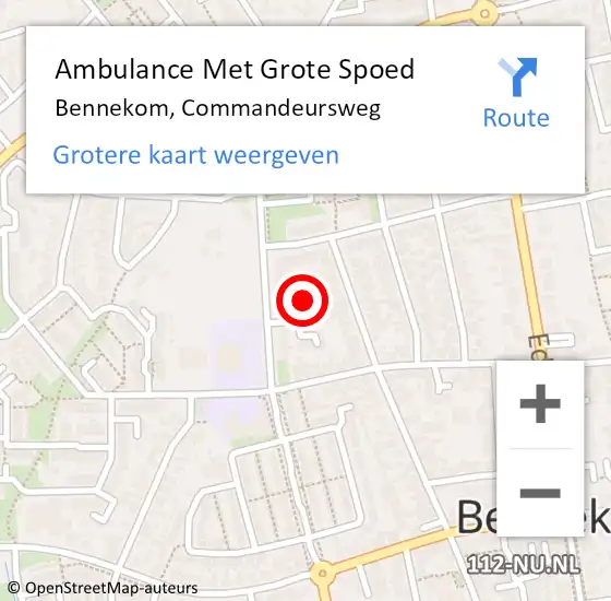 Locatie op kaart van de 112 melding: Ambulance Met Grote Spoed Naar Bennekom, Commandeursweg op 17 december 2022 08:02