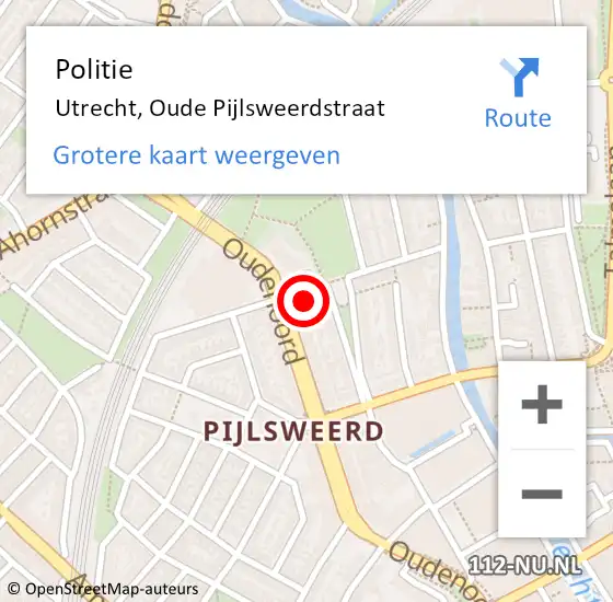 Locatie op kaart van de 112 melding: Politie Utrecht, Oude Pijlsweerdstraat op 17 december 2022 08:59