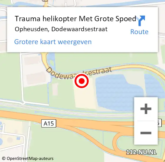 Locatie op kaart van de 112 melding: Trauma helikopter Met Grote Spoed Naar Opheusden, Dodewaardsestraat op 17 december 2022 10:36