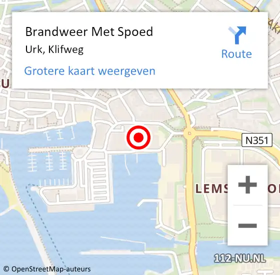 Locatie op kaart van de 112 melding: Brandweer Met Spoed Naar Urk, Klifweg op 17 december 2022 12:00