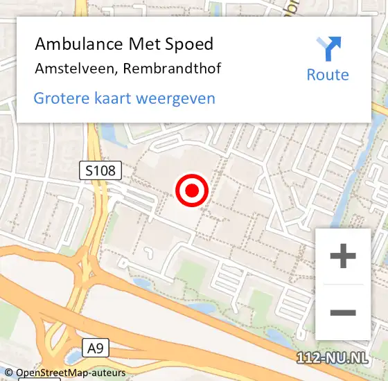 Locatie op kaart van de 112 melding: Ambulance Met Spoed Naar Amstelveen, Rembrandthof op 17 december 2022 12:49