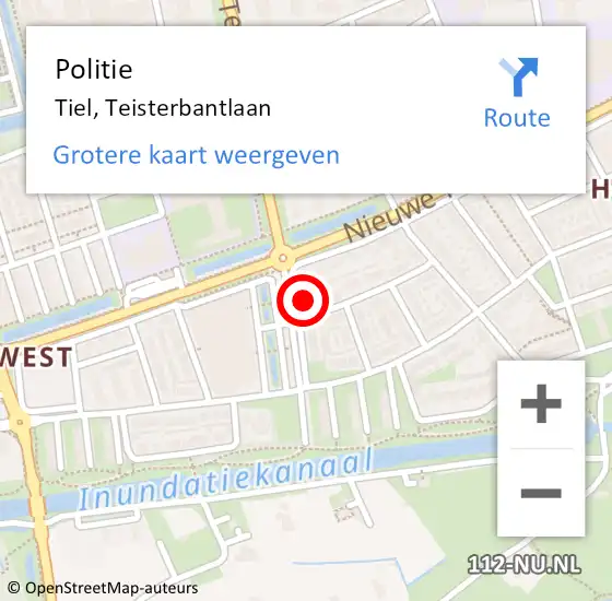 Locatie op kaart van de 112 melding: Politie Tiel, Teisterbantlaan op 17 december 2022 13:41